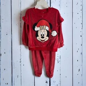 Minnie Mouse Velour Outfit NWT Sz 3T Sweatshirt Pants Christmas Disney Red
